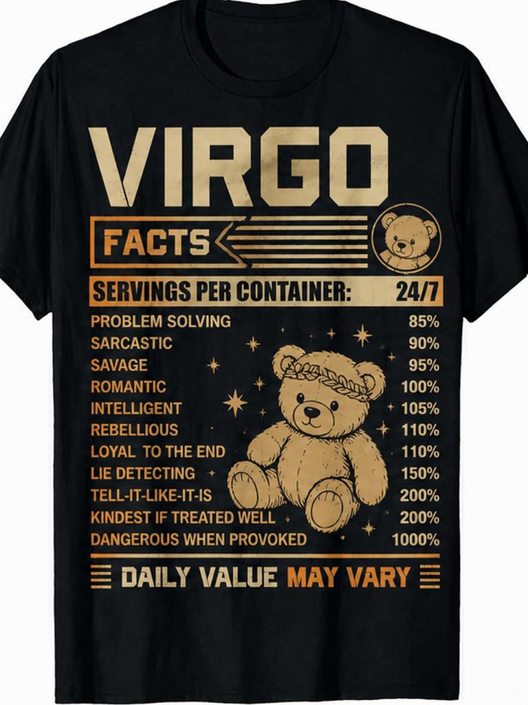 Virgo Traits Chart Design Round Neck Short Sleeve T-Shirt, Loose Fit, Soft Feel, All-Season Wear, Ma