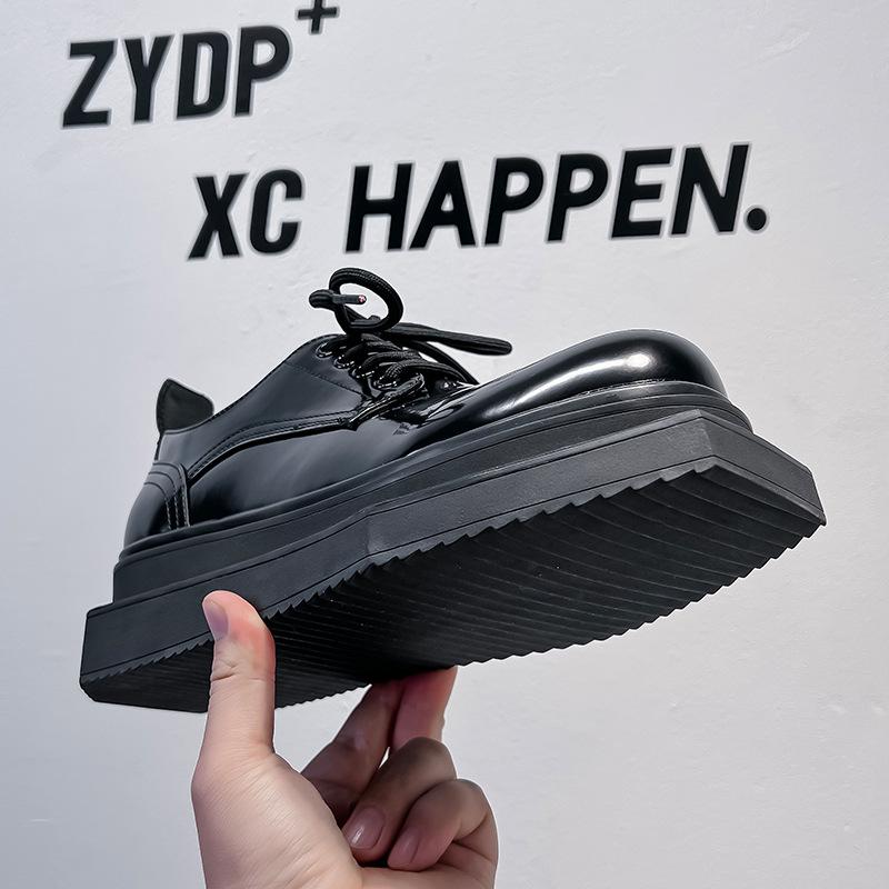 Platform derby shoes men's trendy shoes British black big head shoes heightening niche high-end casual leather shoes 6557-A