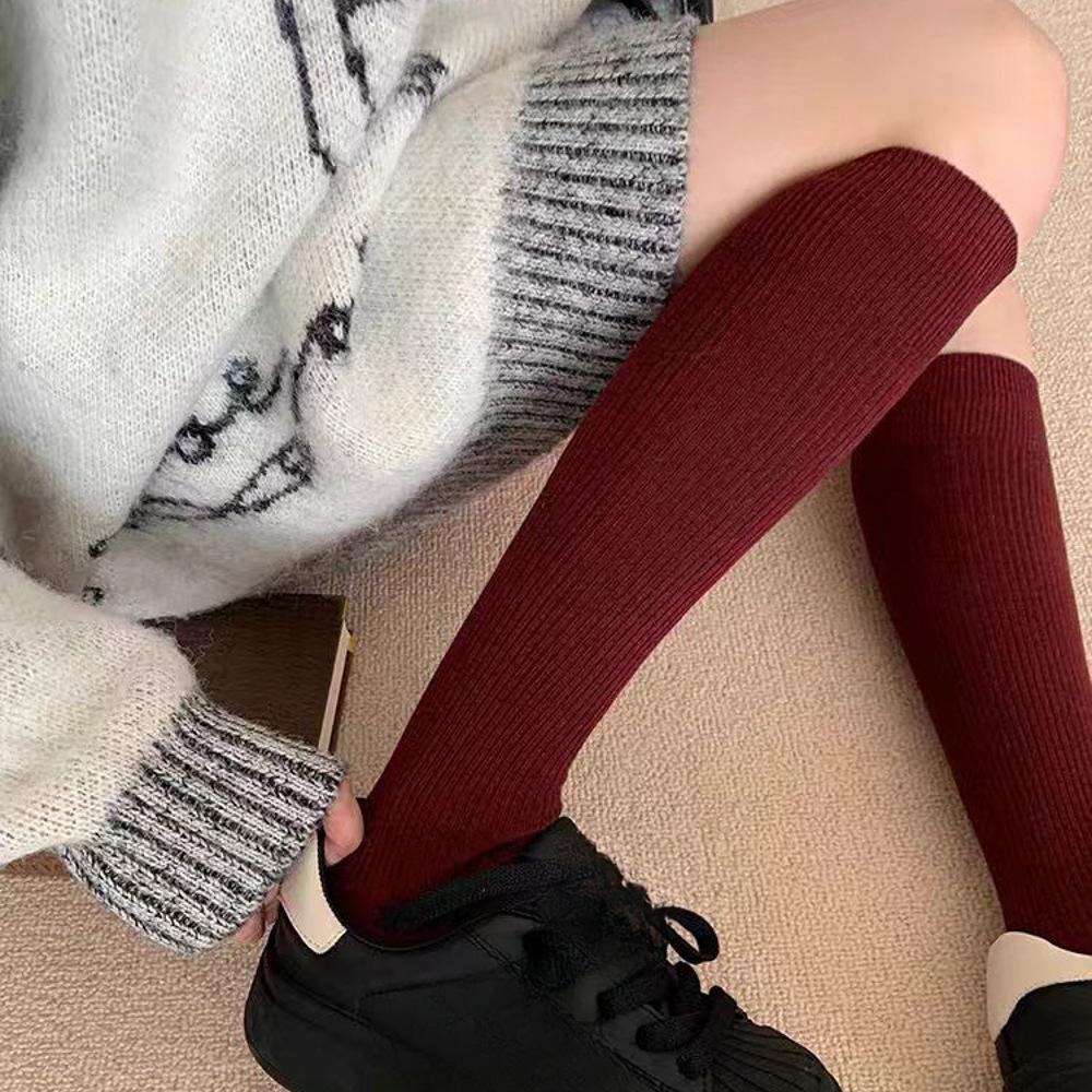 

Тонкие длинные носки с двойной иглой, носки до колена, модные носки до середины икры, однотонные высокие носки до середины икры 1 pair бордовый