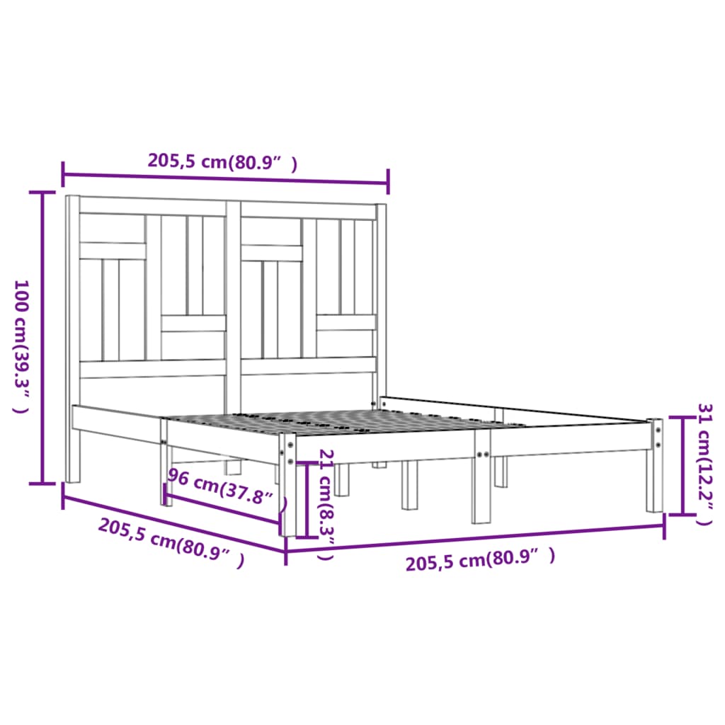 Solid Wood Bed Grey Pine 200x200 cm