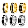Japanese Korean INS Style Black Stripe Stainless Steel Couple Ring Set