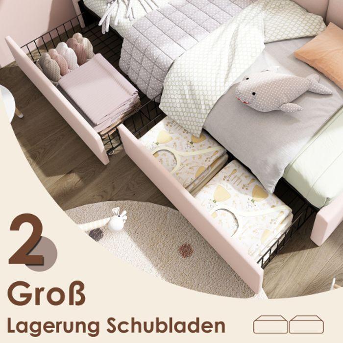 Lit Simple - MUVOE - 90x190cm - Velours Rose - Avec Tiroirs - Design Contemporain