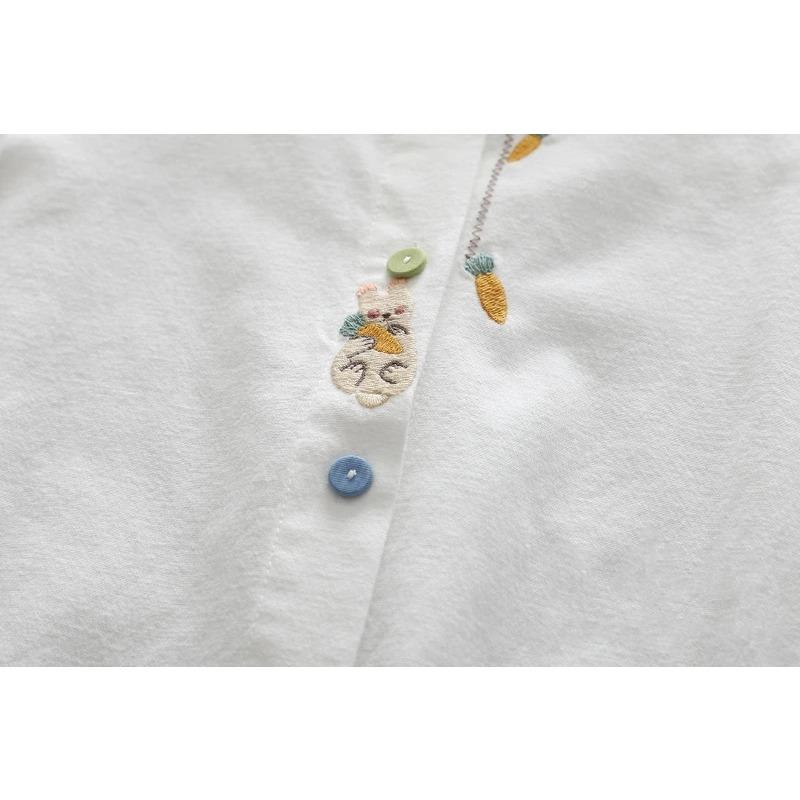 Spring Artistic Fresh Rabbit Embroidered White Long Sleeve Women's Shirt Student Versatile Button