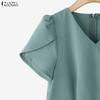 ZANZEA Women Casual V-Neck Summer Short Sleeve Blouse