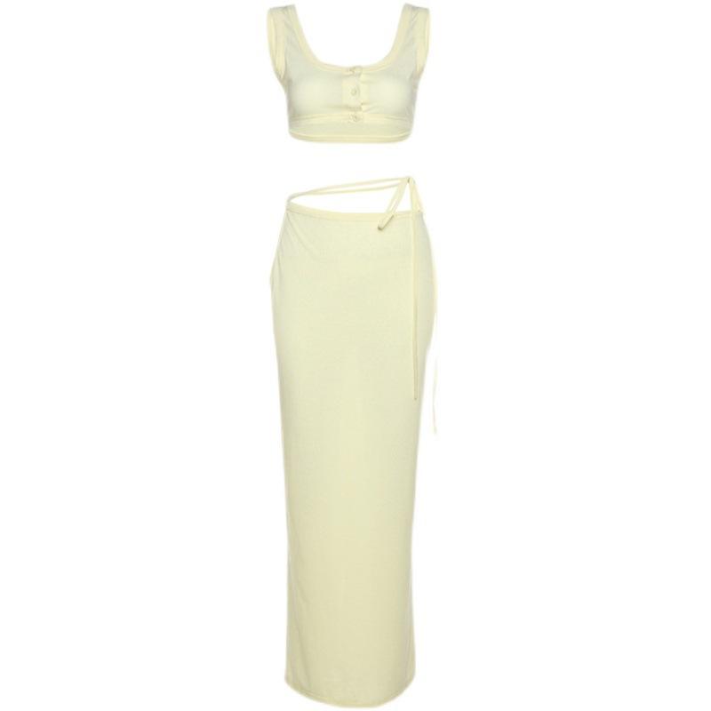 Dámské sexy soupravy na šaty bez zad Party Club Elegantní top a sukně se zapínáním na knoflíky, 2dílné soupravy bandáží