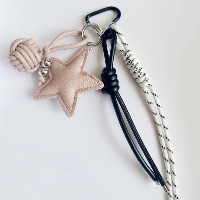 Trendy PU Leather Star Pendant Keychain Stylish Braided Rope Key Holder Handmade Colorful Keyring for Fashion Lovers