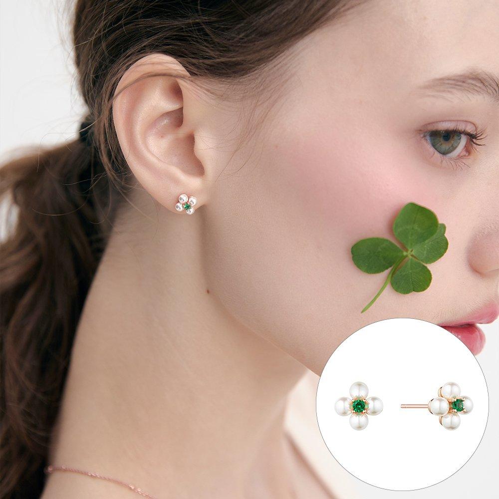 [Rosemont] Silver Clover Pearl Earrings Ra24C24J
