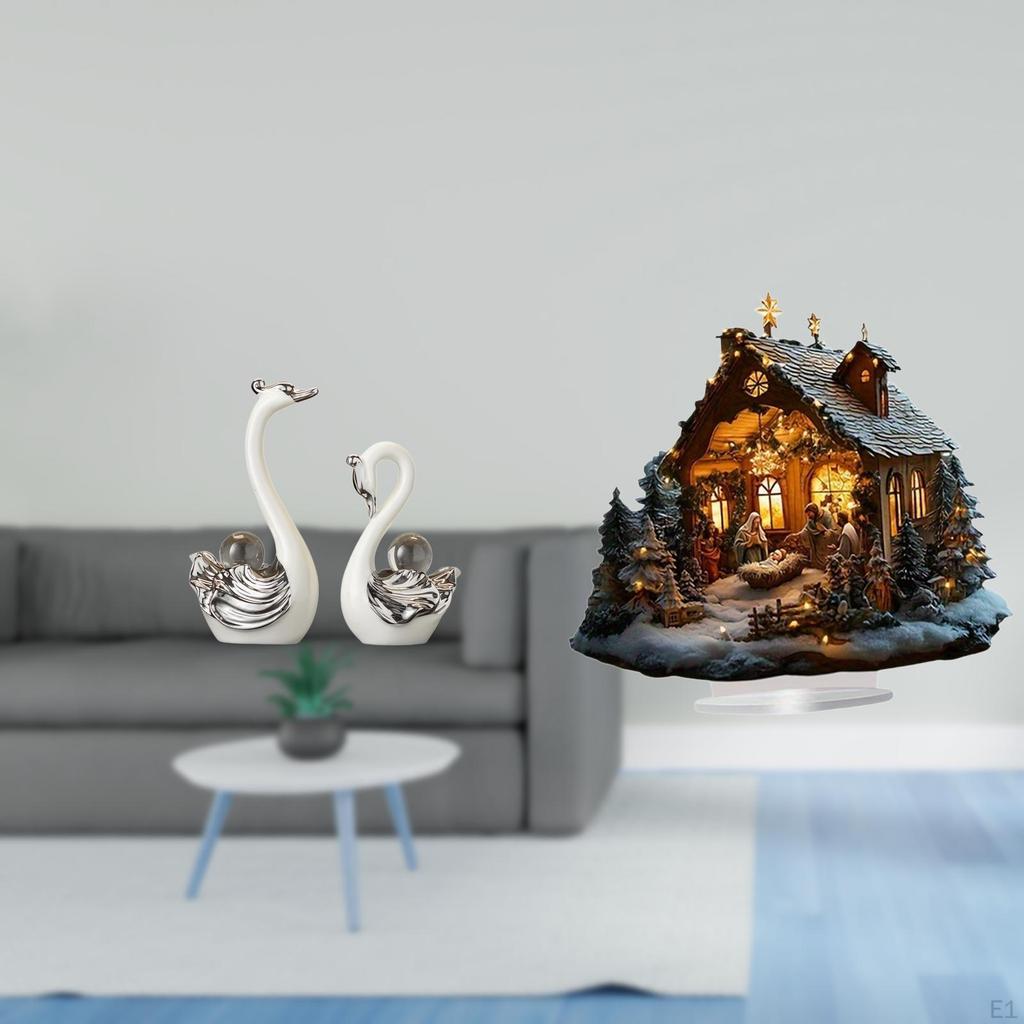 Porcelain Swan Figurine Collection with Acrylic Freestanding Decorative Table Decor Animal Statue