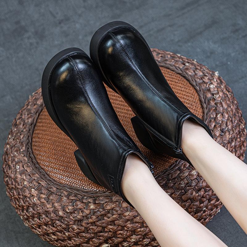 

Модные 5 см Коровья Натуральная Кожа Осень Платформа Танкетка Круглый Носок Челси Ботильоны Труба Женские Мокасины Весенняя Обувь 40 чёрный