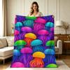 All Season Flannel Blanket with Colorful Neon Jellyfish Print Soft Warm Throw Blanket for Sofa Couch Bed Office Living Room Home Decor