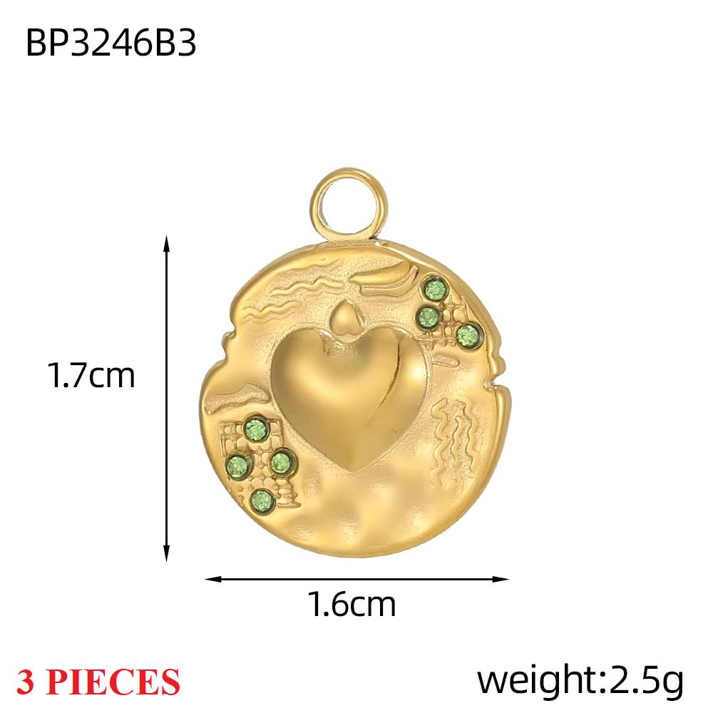 3PCS/LOT CARLIDANA Waterproof Non Tarnish Charms, Heart Round Colorful Zircon Pendants High Quality for Necklace Jewelry Making
