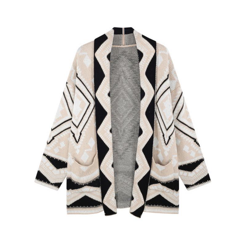 2025 Autumn/Winter Women s Jacquard Plaid Knit Cardigan M абрикосовый