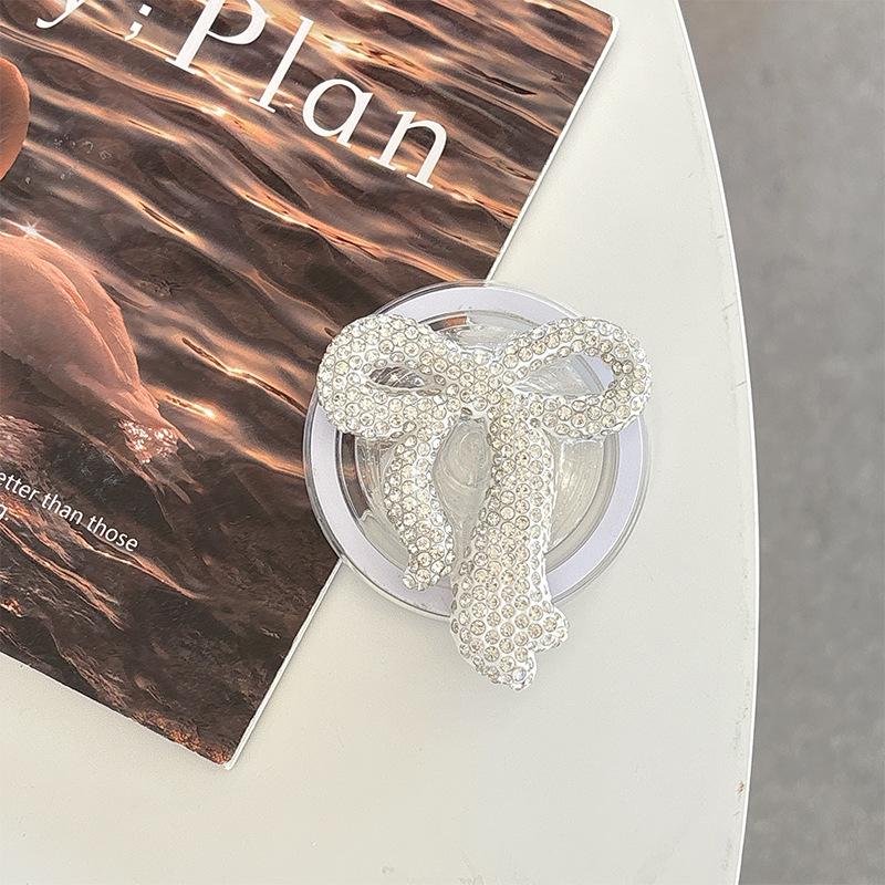 Creative Rhinestone Bow Phone Holder - Magnetic Finger Ring for Women