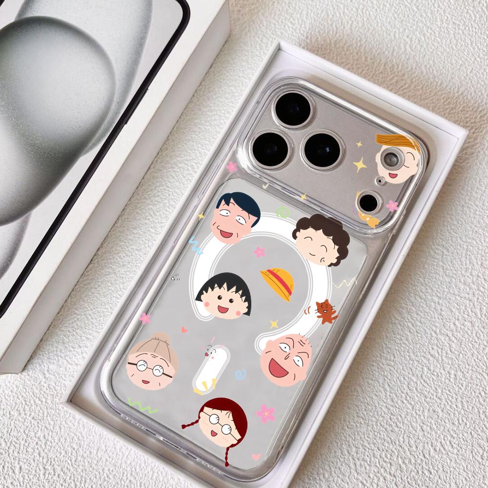 Chibi Maruko-chan Phone Case For iPhone 17 16 15 14 13 12 Pro Max Plus With Magnetic Crystal Clear Case Wireless Charge