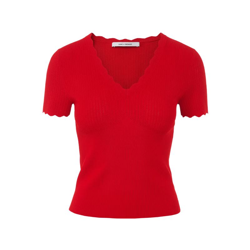 

LANCY Women s V-Neck Lace Short Sleeve Knit Top XL