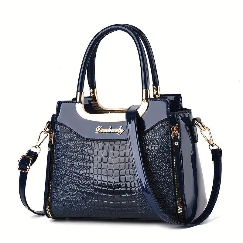 Taizhou Women's Shiny Crocodile Pattern Leather Handbag - Versatile and Textured Design