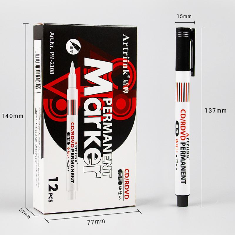 12 Pieces/Box Oil-Based Markers Pen Set Waterproof Quick-Drying Non-Erasable for CD Glass Courier Box Metal Graffiti Painting