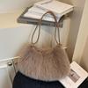 Women's Large Capacity Shoulder Bag Solid Color Plush Imitation Fur Handbag For Autumn And Winter Fashion