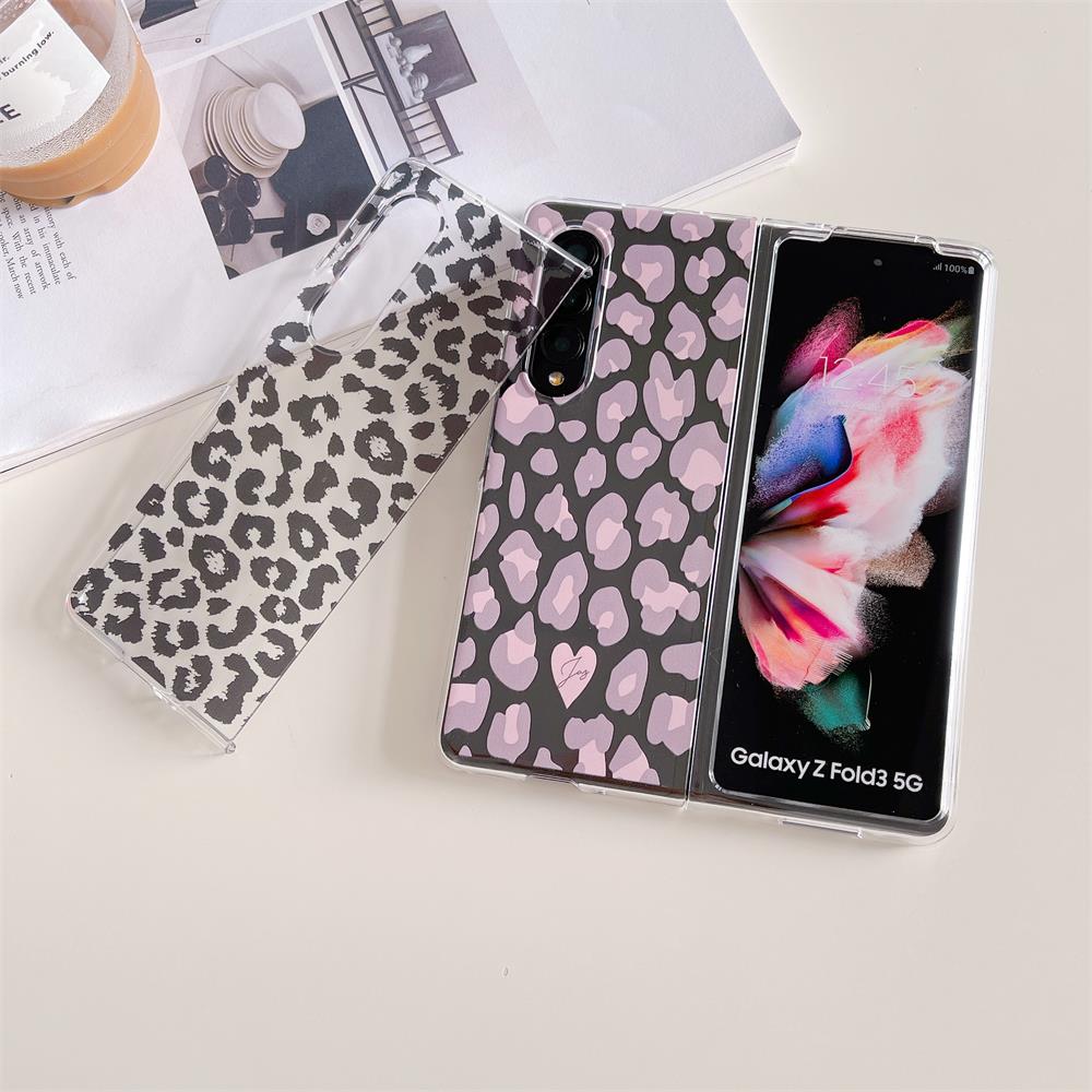 For Samsung Galaxy Z Fold 4 3 Case Leopard Print Painted Transparent Folding Shockproof Pc Hard Back Cover For Zfold4 Fold3 Case