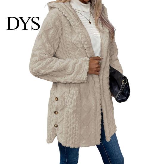 Casual Plush Jacket Fall Spring Women Hooded Loose Solid Color Long Lady Thick Coat Sleeves Single-breasted Cardigan Hoodie Sport Commuting Outerwear