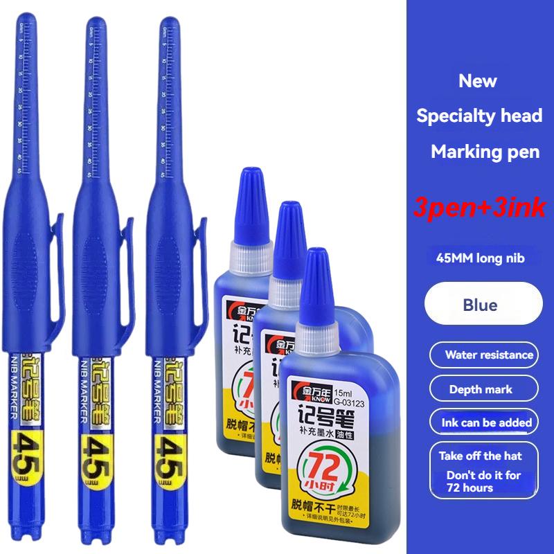 45mm Tip Waterproof Long Head Marker Pen set Quick-Dry Ink for Woodworking Construction Deep Hole Non-Toxic Black Red Blue White