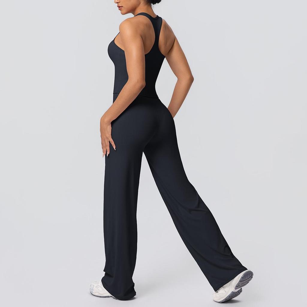 Brushed Lettering Racerback Sports Vest and Quick-Drying Yoga Pants Set