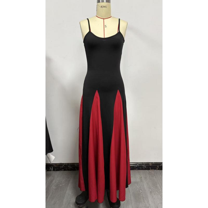 Elegantes, modisches und sexy Club-Trend-Off-Shoulder-Patchwork-Maxikleid mit Trägern, Damen-Abendkleid
