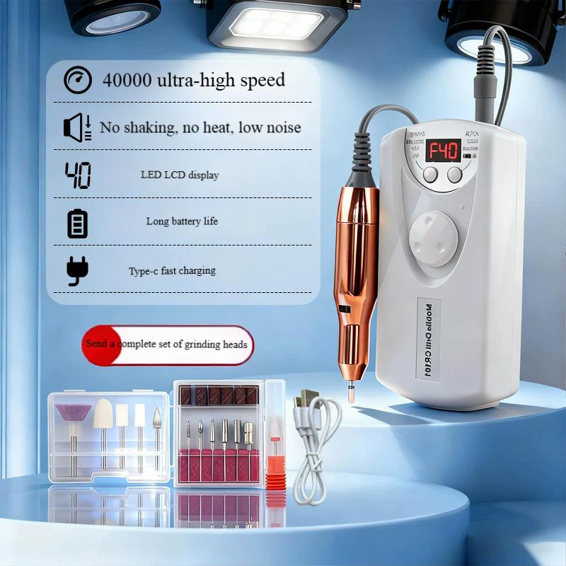 Rechargeable Nail Drill Machine, Portable Electric Nail File for Manicure & Polish Removal, Home Salon Kit