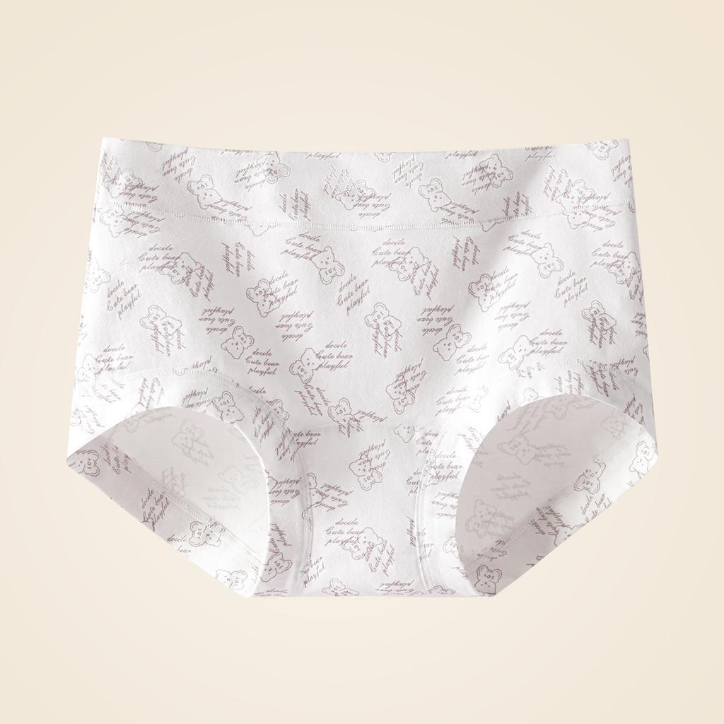 Damen Frühling und Herbst Süß Bedruckter Bär Reine Baumwolle 10A Antibakteriell Atmungsaktiv Nicht Abfärbend Mittlere Hohe Taille Slips