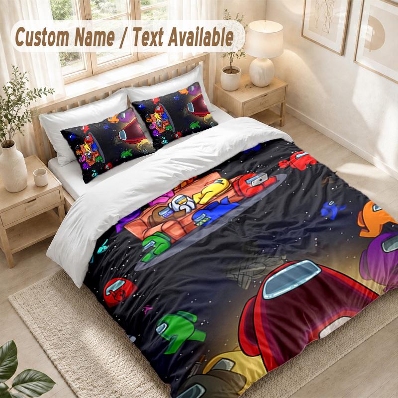Among Us Bedding Set, 1 Duvet Cover & 2 Pillowcases Soft Comfortable Bedroom Home Textile Decor