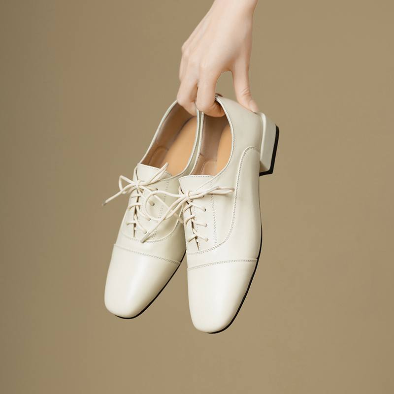 Krazing Pot Cow Skin Square Toe Size 43 Thick Low Heels Fashion Office Lady Deep Mouth Autumn Pumps