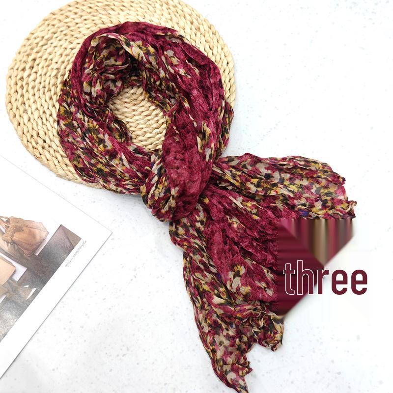 Floral Silk Braided Scarf: Versatile Spring & Autumn Pleated Shawl