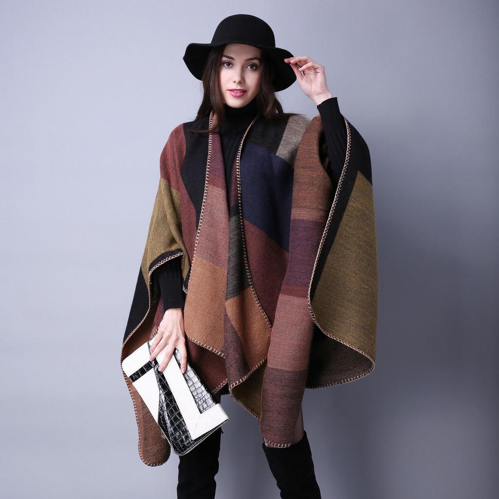 2025 Women's Fashion Plaid Scarf Shawl - All-Season Imitation Cashmere Cape