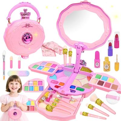 VBACALA Makeup Coloring Makeup Set for Makeup Box with Foldable Makeup Tools and Pretend Play Toy for Elementary School Birthday Gift Toy, Girls,