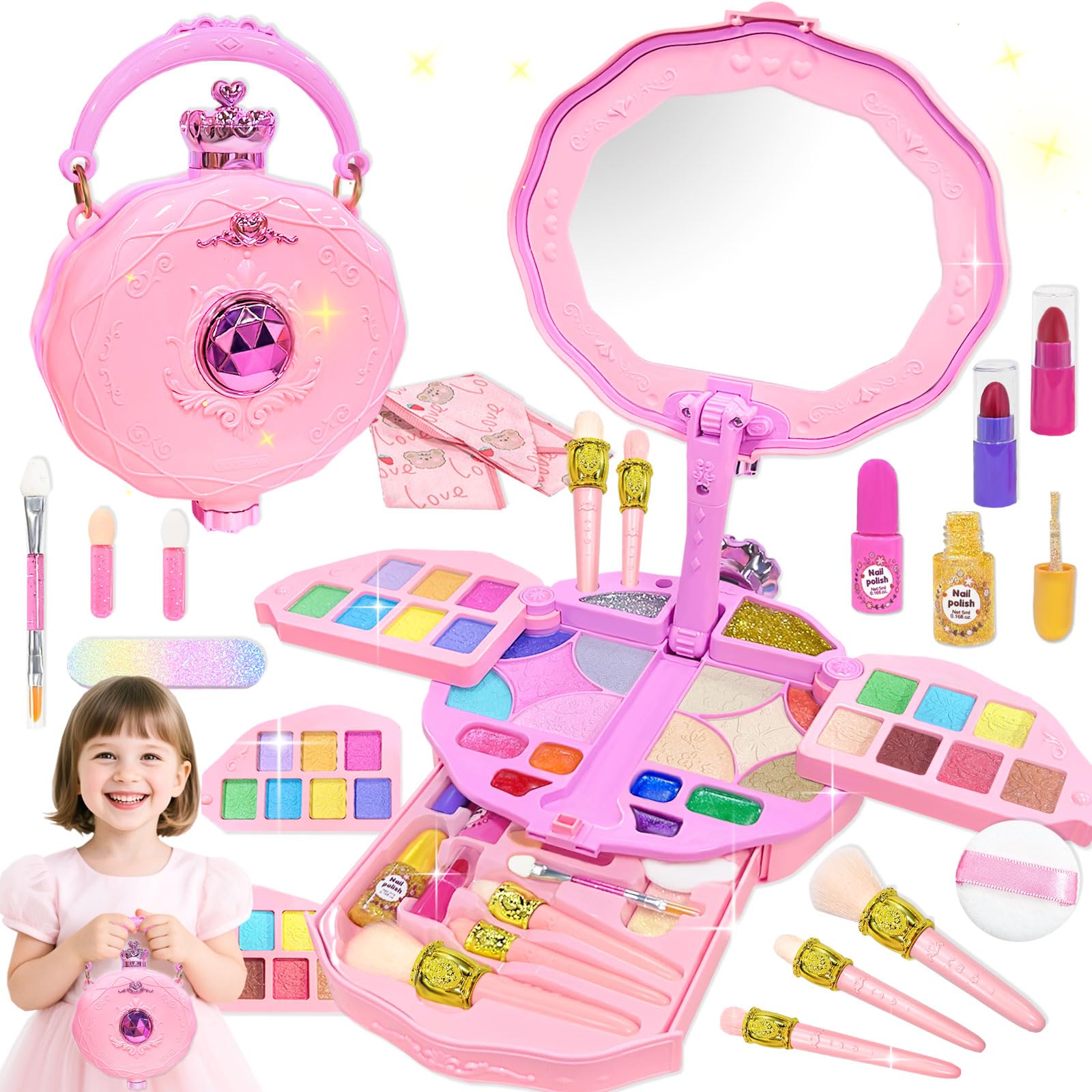

VBACALA Набор для макияжа и раскрашивания для косметички со складными инструментами для макияжа и игрушкой для ролевых игр для подарка на день рождения для начальной школы, для девочек,