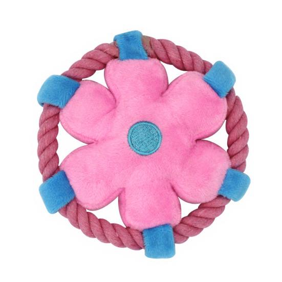 Plush Dog Flying Disc Stuffed Disc Dog Chew Toy Rope Circle Interactive Tug-of-War Toy for Small Medium Dogs Training Toss And Fetch розовый