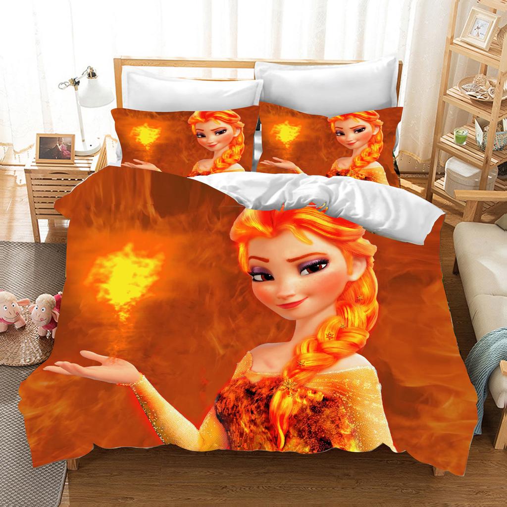 Children's Frozen Princess Bedding Set Elsa Bear Duvet Cover Queen with Pillowcase 3D Children's Bedding Set