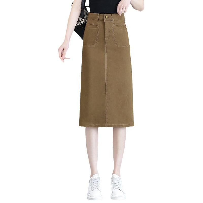 High Waist Denim Midi Skirt with Back Slit - Slimming Spring Fashion Pencil Skirt