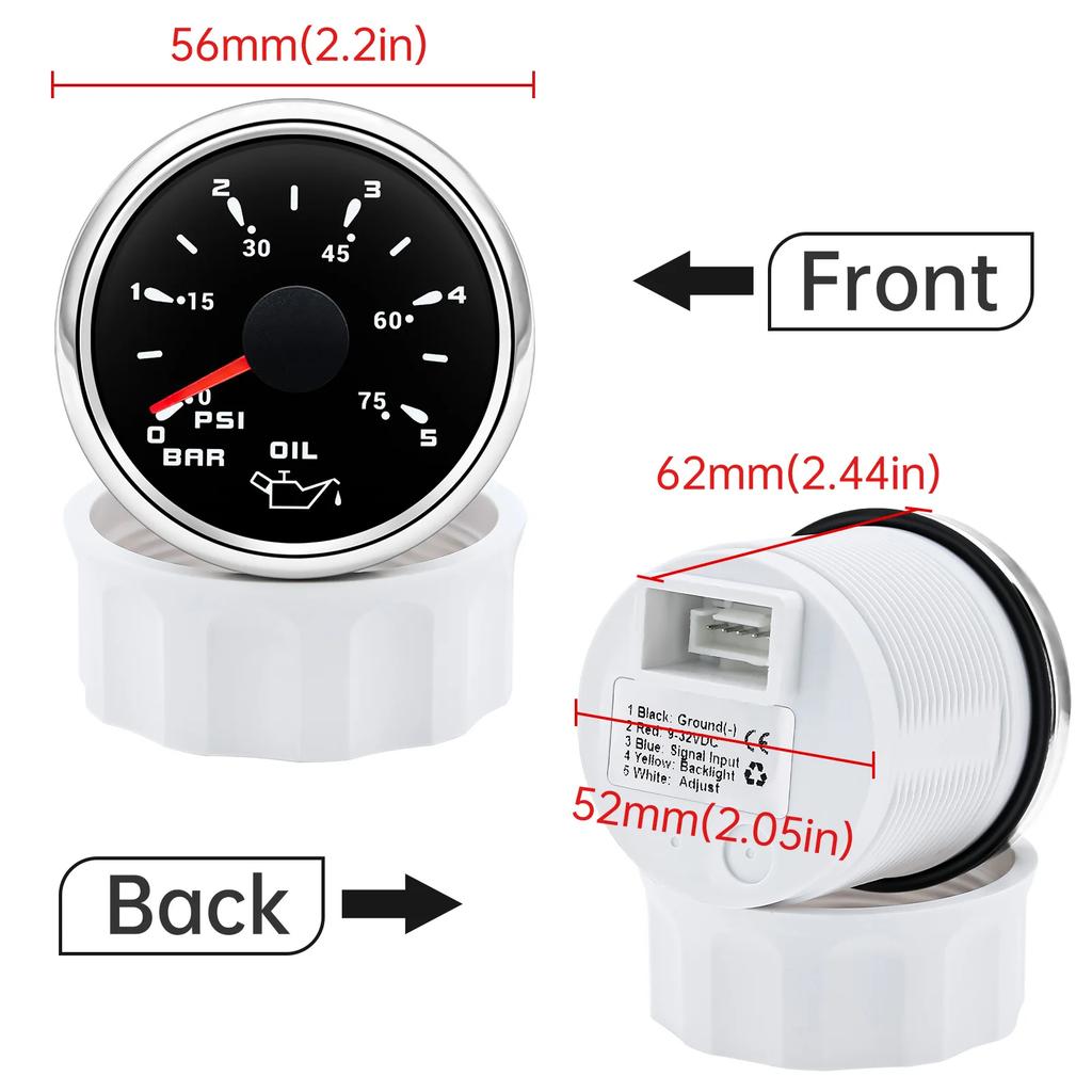 Marine Car Boat 52mm Oil Pressure Gauge+Sensor 0-5Bar 0-10Bar 7 Color Backlight Oil Press Meter Oil Press Indicator 12V/24V