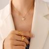 Titanium Steel Gold-Plated Accessories Square Little Bee White Sea Shell Inlaid Necklace Earrings Jewelry Set
