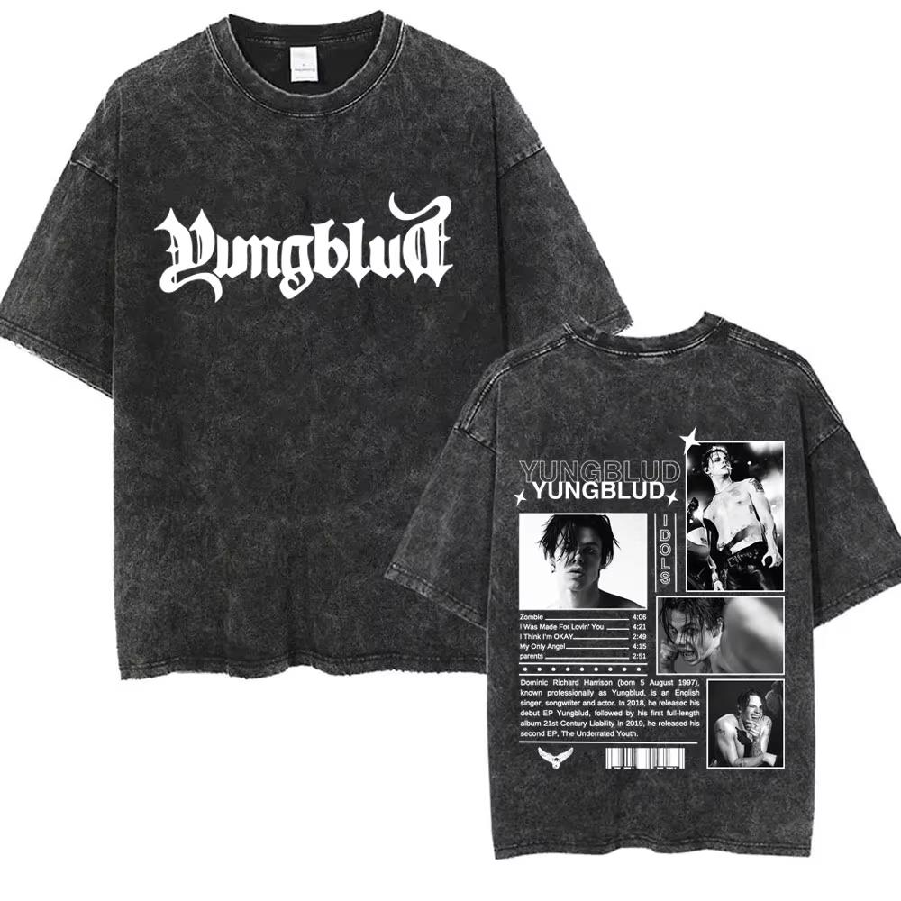 Washed Vintage Yungblud Idols World Tour Tshirt Mens Women Casual Oversized Cotton T Shirt Male Hip Hop Fashion Retro Tshirts