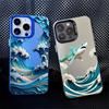 Marine Sharks Dolphins Blue Sea Waves Phone Case for iPhone 16 15 Pro Max Plus 14 13 Mini 12 11 Pro Max Shockproof Laser Covers