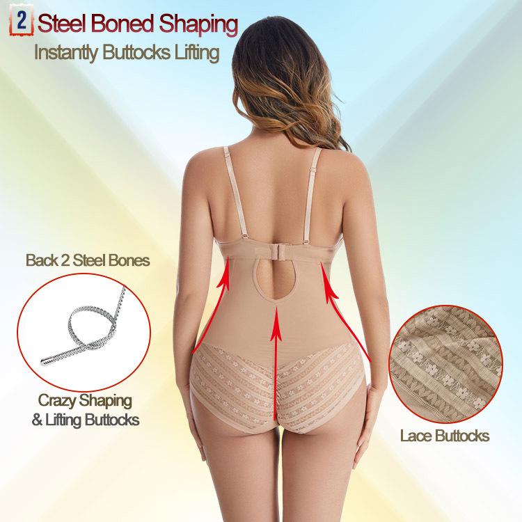Steel Bones Waist Shaping Bodysuit with Underwire Bra for Postpartum Abdominal Tightening and Butt Lifting