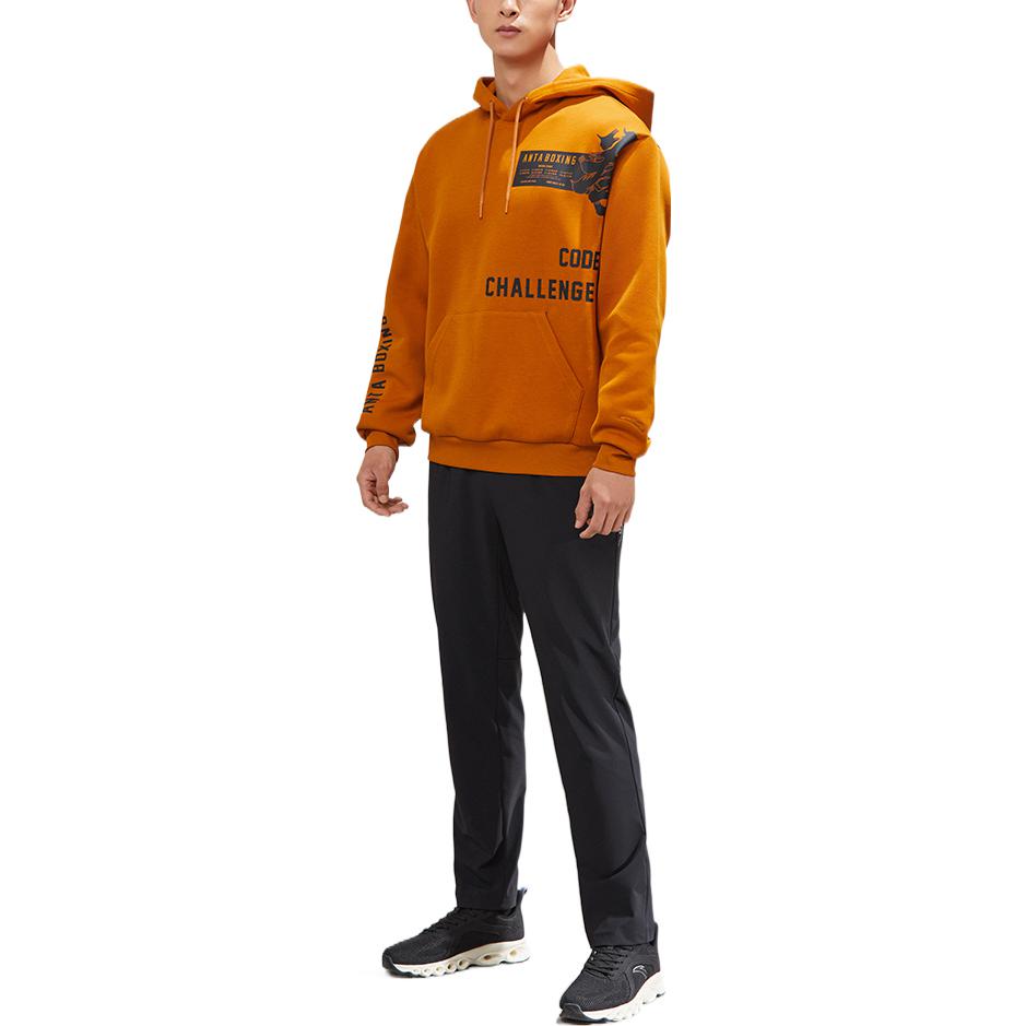 Anta Letter Print Drawstring Hoodie With Long Sleeves Men Tops Brick-Brown 152237722-2