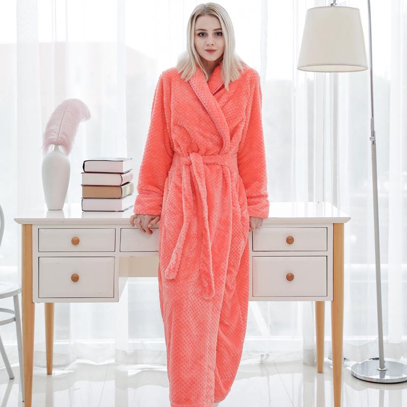 Unisex Thickened Flannel Bathrobe – Autumn/Winter Coral Fleece Pajamas, Plus Size