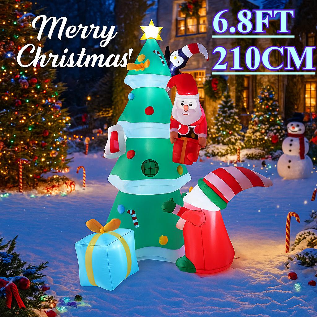 6.8FT Xmas Holiday Inflatable Yard Decor LED Christmas Tree Santa Elf Penguin Christmas Toy Supplies Home Decor Ornaments Gifts