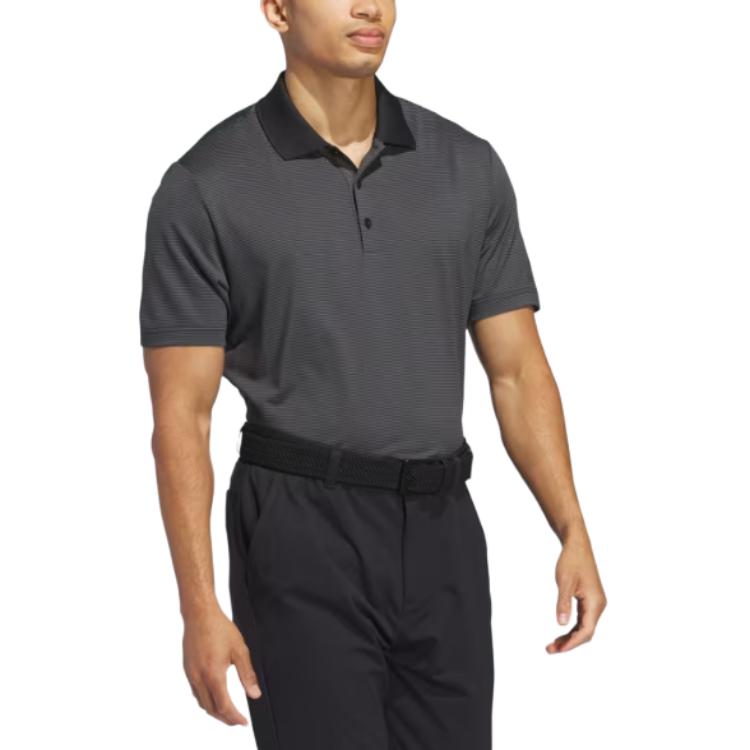 adidas Ottoman Polo Shirt Striped Three-Button Short Sleeve Men Tops Gray IU4364