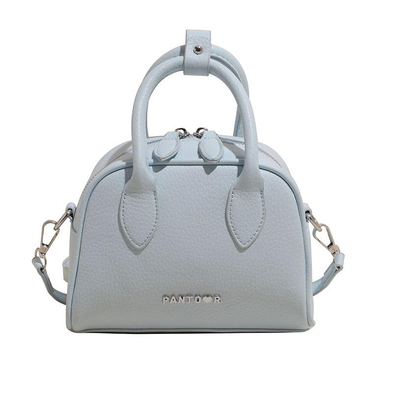 Korean Version of Temperament Advanced Sense Niche Lychee Pattern Portable Boston Bag Simple Solid Color Commuting Temperament Messenger Women's Bag