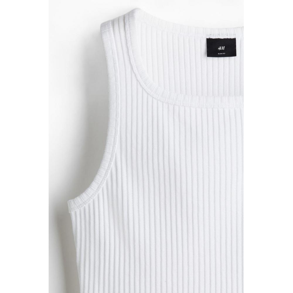 H M sliM Fit Ribbed Sleeveless Top wHite