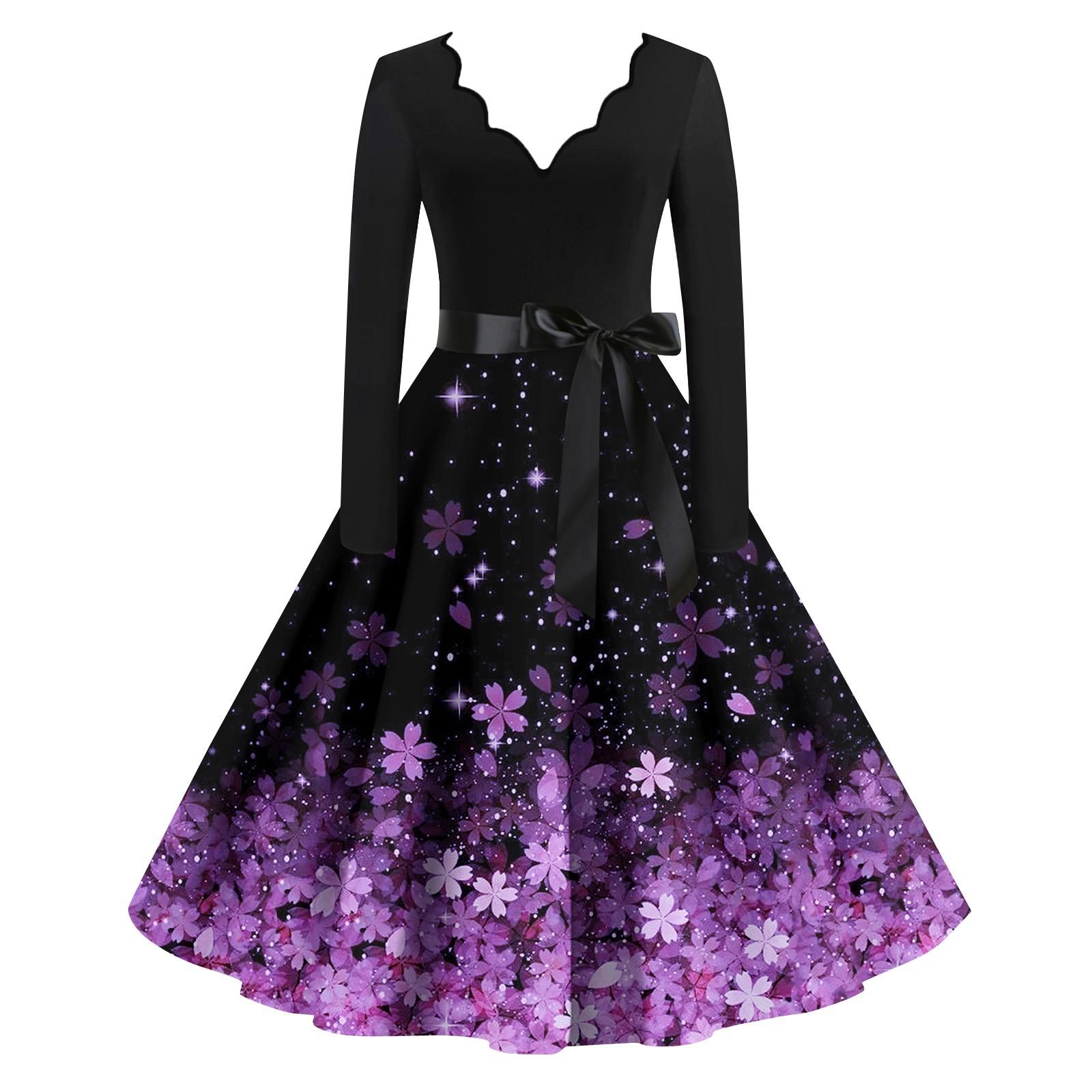 

Женские повседневные модные длинные платья с длинным рукавом в стиле ретро с графическим принтом в винтажном стиле на осень XXXXXL фиолетовый